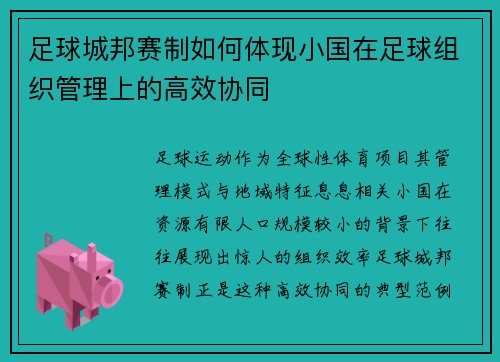 足球城邦赛制如何体现小国在足球组织管理上的高效协同