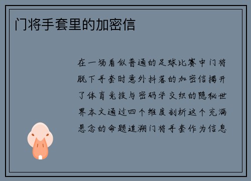 门将手套里的加密信